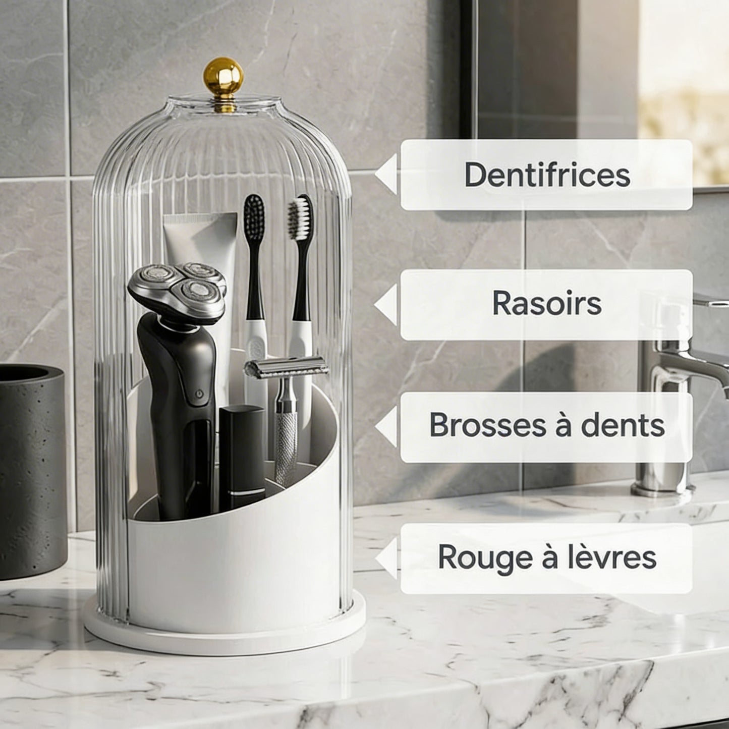 CLARIDOME™ – Boîte de rangement rotative anti-bactéries
